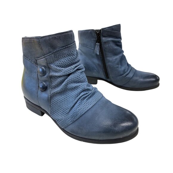 Miz Mooz Sallie Slouch Ankle Bootie Round Toe Blue Leather Boho 38 or 8 Wide #g - Picture 1 of 9